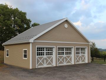 3 bay tan decorative garage doors